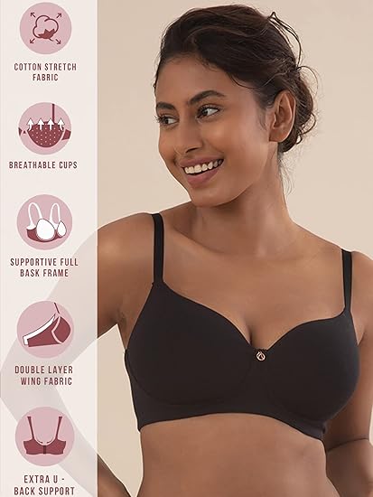 NYKD Everyday Cotton Padded Wireless T-Shirt Bra for Women 3,4th Coverage, Daily Use – NYB094